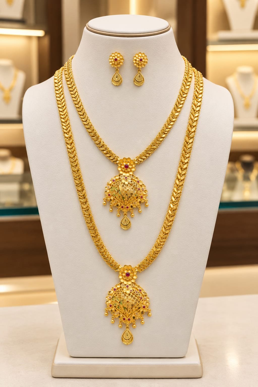 Traditional gold-tone temple jewellery